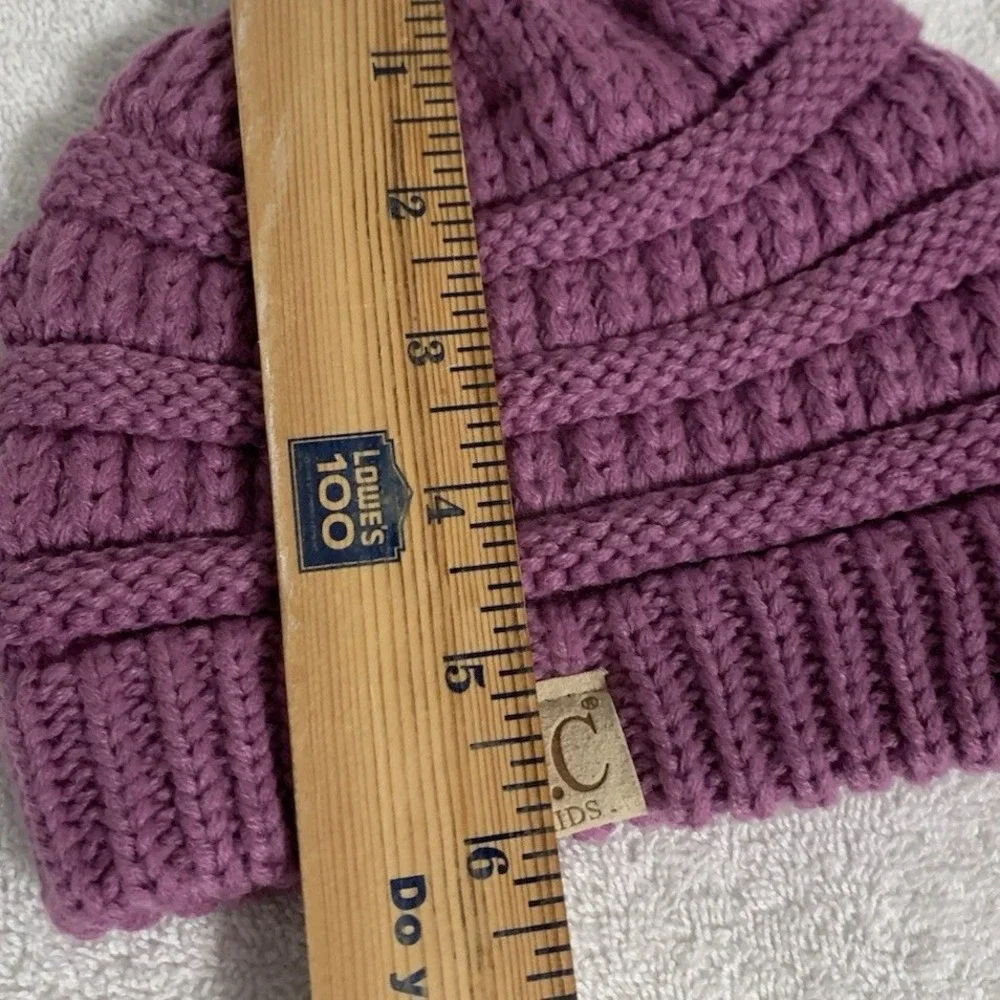 C.C Kids Beanie‎ Cozy One Size Purple Cable Knit Ribbed Winter Warm Hat